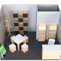 Stand d'exposition modulaire Esposit, personnalisable, en bois, incurvé, rectangulaire, carré, pour salon professionnel, modèle SHE-049-001