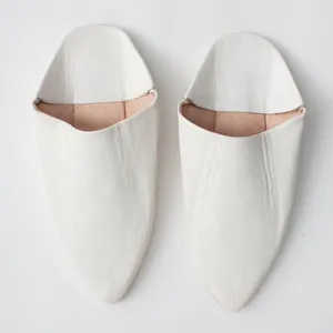 Women's and Men's White Moroccan Leather Babouche Slippers
