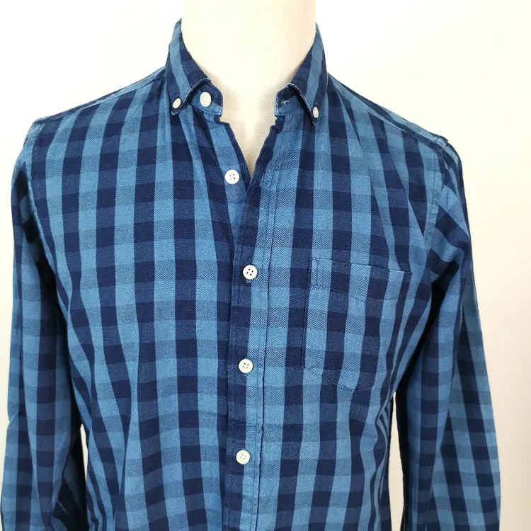 캐주얼 100% 코튼 스트라이프 셔츠 싱글 패치 포켓 긴 소매 표준-편안한 두꺼운 버튼 다운 셔츠