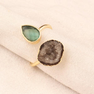 Fashion Designs Natural <b>Black</b> Geode Druzy & Faceted Green Quartz <b>Ring</b> Gold/<b>silver</b> Plated Top Selling Double <b>Stone</b> Ladies <b>Ring</b> - Product Image 3