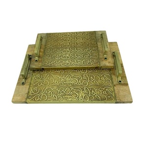 Bandeja DE SERVICIO DE TRABAJO DE caligrafía de madera y metal de último diseño, bandeja de comida de vajilla de forma Rectangular a bajo precio - Product Image 3