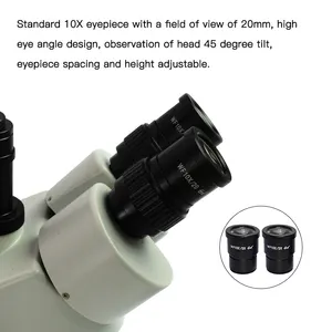 Microscópio industrial10hw 7-45x, microscópio trinocular com zoom e braço duplo, estéreo