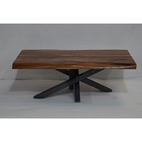 Table basse industrielle moderne en bois de manguier massif à bord vivant pieds en fer convertibles maison café appartement salon commercial