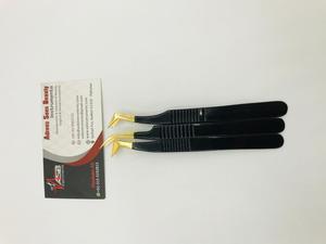 Pinzas de extensión de pestañas de volumen clásico de Oro Negro probadas a mano con logotipo personalizado punta de fibra pinzas de pestañas Etiqueta Privada sostenible - Product Image 4