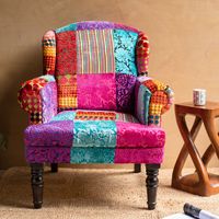 Fauteuil en tissu capitonné traditionnel pour la maison, patchwork en velours, design bohème moderne pour le salon