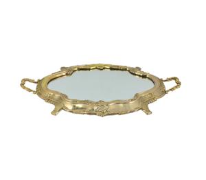 Plateau miroir décoratif de service en métal et verre, rangement rond européen et américain, vintage, en laiton et en métal personnalisé - Product Image 3