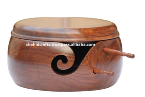 Sheesham <span class=keywords><strong>Legno</strong></span> Filato Ciotola con Coperchio Rimovibile-Filati di Supporto per Lavoro A Maglia e Uncinetto con custodia da viaggio e 2 Crochet - Product Image 2