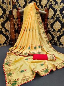 Dernier saree moderne en coton et soie de travail imprimé numériquement pour festivals avec chemisier non cousu Couleur bleue Vêtements pour femmes au meilleur prix - Product Image 2