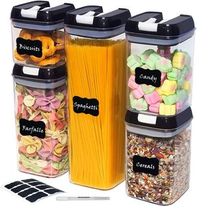 5 Pieces Large Cereal Dry Food Storage Containers Airtight Cereal Storage Containers Leak-proof with Black Locking Lids