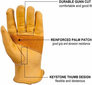 Leather Work Gloves Stretchable Wrist Tough Cowhide Sweat Absorbent Protective All-Works Hand Safety for Outdoor Food Industries - Product Image 4