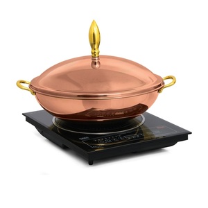 ถาดเสิร์ฟอาหารทรงกลม ทำจากทองแดงแท้ ขัดเงา ทนทาน ชุบเงิน พร้อมอุปกรณ์อุ่นอาหาร - Product Image 1