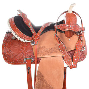 ชุดอานม้าภาษาอังกฤษทนทานแบบพรีเมี่ยม14 "-18" "บาร์เรลแข่งม้าตะวันตกแทคสีต่างๆทำจากหนังแท้ - Product Image 1