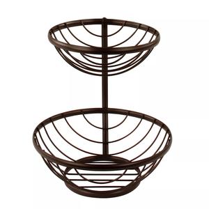 Corbeille à fruits en métal à deux niveaux avec cadre ouvert élégant, idéale pour le rangement des comptoirs de cuisine et l'organisation moderne de la maison - Product Image 3