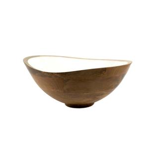 Portable <b>Large</b> White Enamel Finishing <b>Wooden</b> Fruit Bowl Handmade Carved Design Hot Selling for Food <b>Storage</b> and Display - Product Image 1