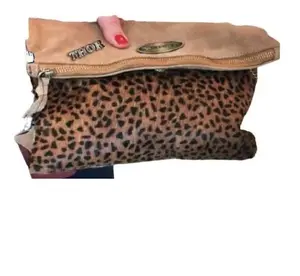 Bolsa de mão de couro marrom com estampa de vaca, bolsa para maquiagem, bolsa de cosméticos, para mulheres