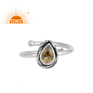 Anillo de plata de primera ley y citrino para mujer, sortija ajustable, plata esterlina 925, piedra preciosa Natural, corte de pera, oxidado - Product Image 1