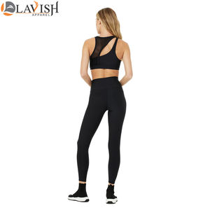 Leggings crop top respirant écologique grande taille pour femmes ensemble de yoga sans couture de marque privée pour fitness vêtements actifs solides - Product Image 5