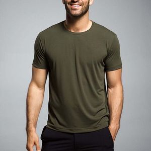 Camiseta de algodón y LICRA para hombre, ropa de calle con cuello redondo, ajustada, lisa, de manga corta, personalizada, para verano - Product Image 6