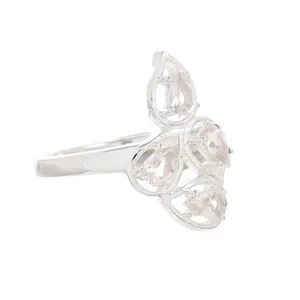 bangkok cincin emas batu permata Suppliers-Trillion Fine Quality Aquamarine 925 Sterling Silver Beautiful Ring for Ladies