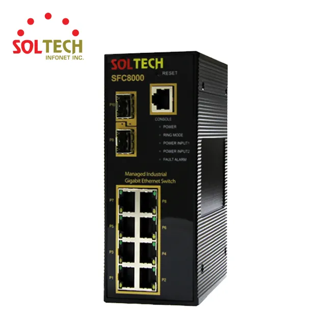 Industrial Ethernet Switch 100/1000Mbps UTP 8 Ports with 100/1000/2.5G Fiber Optic SFP 2 slots (Model: SFC8000)
