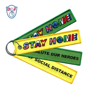 Fabric Key Tags With Custom Stay Home Embroidered Design Sublimation Keyring Key Fob