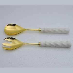 Serveur de salade au design moderne avec poignée en pierre marbrée Couverts de cuisine Ustensiles de table et de restaurant Articles d'hôtel en métal - Product Image 6