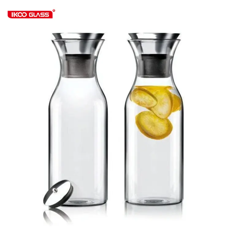 Drip-free high borosilicate glass carafe with stainless steel Silicone Flip-top Lid for Hot/Cold Water Coffee Ice Tea