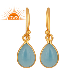 Boucles d'oreilles en calcédoine bleue, bijoux en pierres précieuses, vente en gros, plaqué or 18 carats, argent 925, boucles d'oreilles à crochet, collection classique - Product Image 1