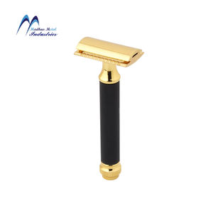 Maquinilla de Afeitar de Seguridad para Hombre, de Doble Filo, Ajustable, de Acero Inoxidable, con Mango de Latón, para Uso en Barberías - Product Image 1