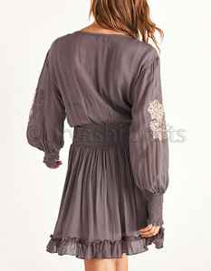 Venta caliente niñas vestido Boho vestido Hippie Floral bordado étnico suelto de manga larga, vestidos de las mujeres de algodón Vestido corto vestido - Product Image 2