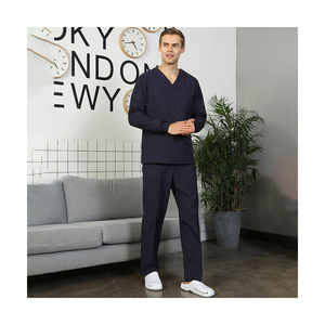 Men's Medical Scrubs <b>Set</b> Women's Nurse Uniform Long Sleeve <b>Doctor</b> Working Suits Gray Beautician Workwear - Product Image 1