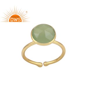 Bijoux bague en pierre précieuse de calcédoine, anneau rond, naturel, plaqué or 925, fait à la main, nouvelle collection - Product Image 1
