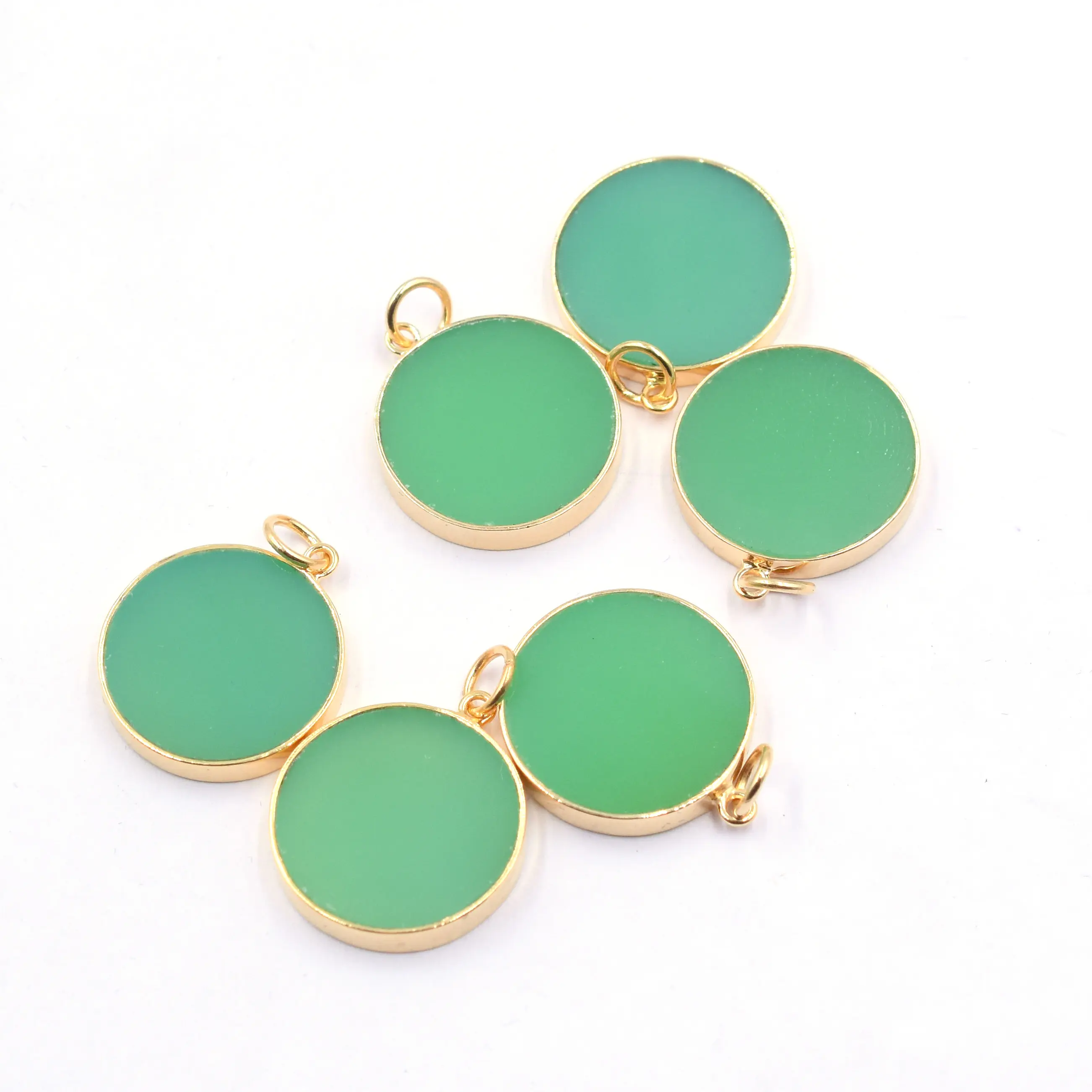 Chrysopraas Chalcedoon 25 Tot 27 Mm Met Open Jump Bail Ronde Vorm Zilver Bezel Vergulde Hanger