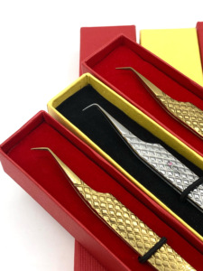 แหนบต่อขนตาสแตนเลสพลาสม่าสีทอง45องศาสีเงิน90องศาโลโก้ออกแบบได้ตามต้องการ - Product Image 6