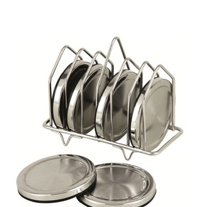 Stainless Steel <b>Coasters</b> w/Holders Sets of 6 Round Metal Drink <b>Coasters</b> - Product Image 6