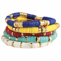 Bracelet Bohème de Plage en Résine Acrylique Géométrique Multicouche, Couleurs Personnalisables, Plaqué Or, Perles de Rocaille Extensibles, Unisexe, pour Mariage
