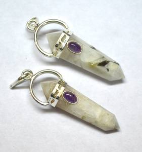 จี้หินพระจันทร์สีรุ้งแบบสองจุดและหินกึ่งมีค่าส่งออก - Product Image 1