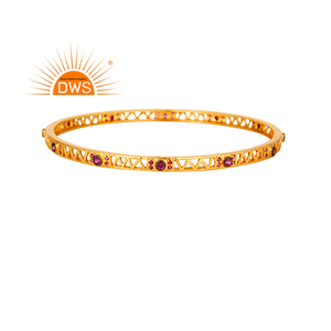 <b>Red</b> Zircon Bangle Fashion Jewelry Wholesale Yellow Gold Plated Designer Brass Sleek Bangle Manufacturer - Product Image 1