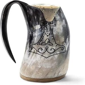 SHAN INDIA Artesanías naturales Tallado a mano Cuerno de búfalo Jarra Taza Vikingo Cuerno para beber Jarras de vidrio para cerveza Vino Animal elegante - Product Image 1