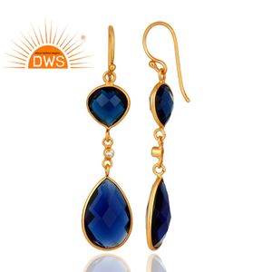 Pendientes de corindón azul glorioso Pendientes de plata chapados en oro de 18 quilates Pendientes colgantes de piedras preciosas Proveedor de joyas Colección delicada - Product Image 3