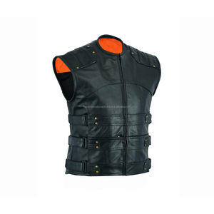 Gilet de moto pour homme en cuir véritable de qualité supérieure, imperméable et coupe-vent, HILV09 - Product Image 1