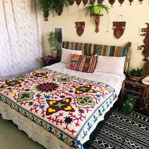 Sábana de decoración de arte europeo de 60x90 pulgadas, sábana bordada hecha a mano, tapiz clásico bohemio para colgar en la pared, cubrecama de doble tamaño - Product Image 1