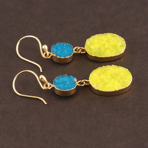 Boucles d'oreilles minimalistes pour femmes, bijoux en sucre naturel, druse et agate, crochet en or galvanisé, 1 pièce - Product Image 3