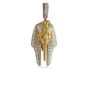 Colgante de diamante redondo con tachuelas para mujer, colgante de oro amarillo de 10K con cabeza de Faraón y Rey, personalizado - Product Image 1