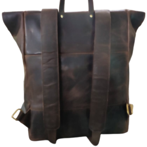 Sac à dos roll top en cuir vintage de grande capacité RFID pour la randonnée et les voyages - Product Image 2