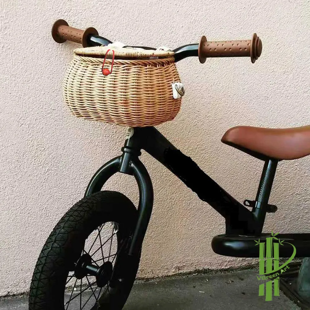 Mini cesta de armazenamento para crianças, cesta cesta de vime artesanal pequena de bicicleta, mochila infantil feita à mão