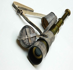 Latón antiguo de gran aumento retráctil Spyglass telescopio náutico soporte de madera al por mayor - Product Image 1