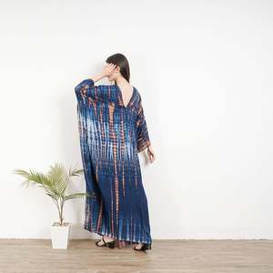 2024 venta al por mayor Tie Dye Kaftans para mujeres largo bohemio cuello en V medias mangas India ropa con tejido hasta el suelo vestidos - Product Image 5