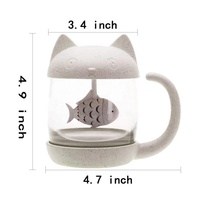 Mug à thé en verre avec infuseur à thé en forme de poisson, filtre à thé, motif chat mignon