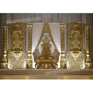 传统婚礼金色Ganesha舞台印度古杰拉蒂婚礼舞台装饰独家婚礼灵动主题舞台